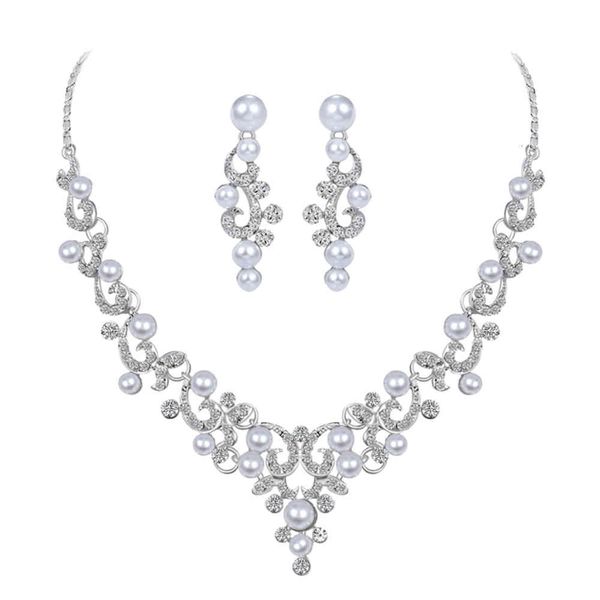 

silver color tone crystal filigree necklace earrings sets wedding jewelry accessories, Slivery;golden