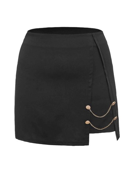 

plus chain detail high waist skirt v8fg#, Black