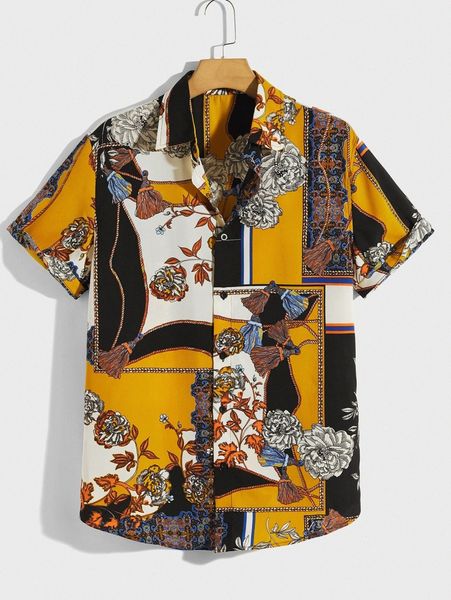 

men floral print shirt s9ty#, White;black