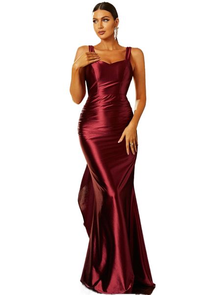 

missord exaggerated ruffle trim tie backless mermaid hem satin formal dress u5hy#, Black;gray