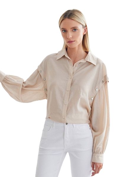 

motf premium linen detachable slkeeve blouse b0ja#, White