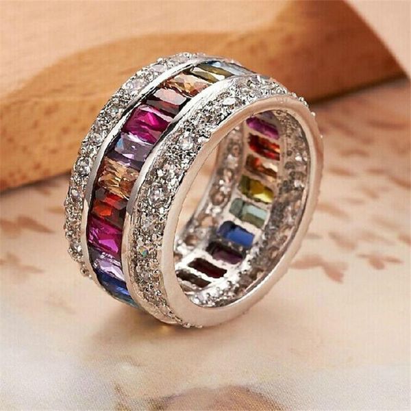 Cluster Ringe Luxus Schmuck Mode Für Frauen Prinzessin Cut 12 CT Multi Zirkon Silber Farbe Engagement Anillos Hochzeit Krone Ring Party