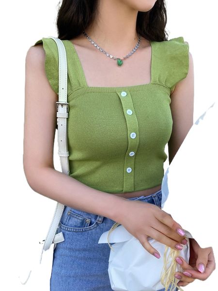 

dazy solid ruffle detail crop rib knit x7qu#, White;black