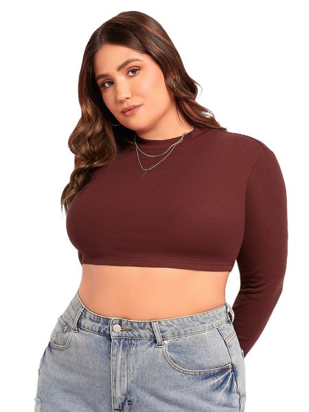 

evolu plus mock neck crop tee v8th#, Black