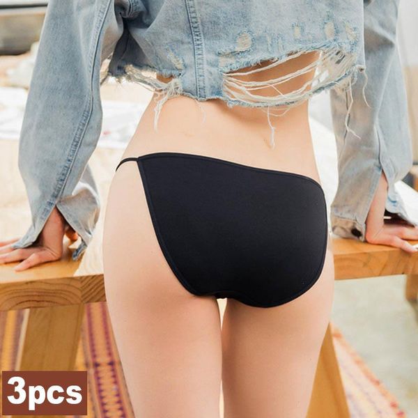 

3pcs low waist womens panties set modal underwear solid color briefs female bikini underpants tanga soft ladies lingerie, Black;pink