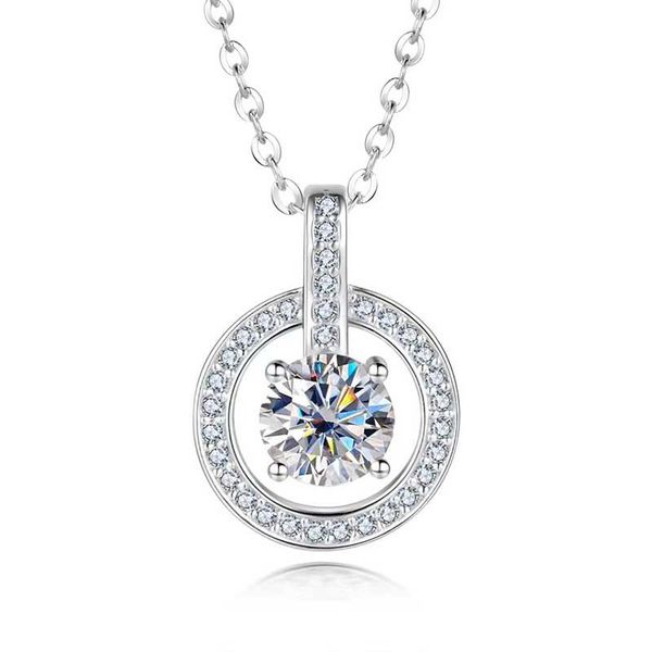

trendy pendant necklaces 925 silver 1ct d color moissanite necklace for women plated white gold lab diamond circle pass tester