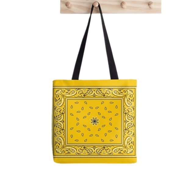 

2021 shopper yellow bandana pattern print tote bag women harajuku shopper handbag girl shoulder shopping bag lady canvas bag