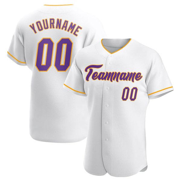 

custom white purple-gold authentic baseball jersey, Blue;black