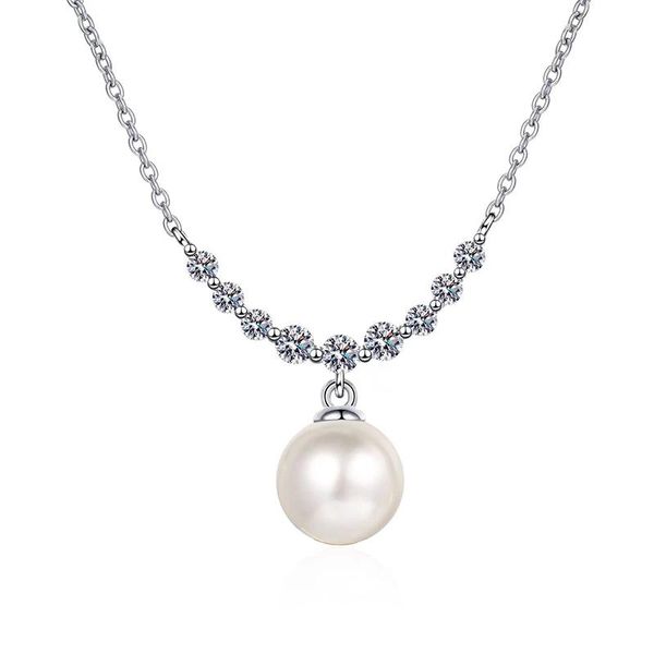 

other trendy 925 sterling silver 8mm natural pearl moissanite necklace for women platinum plated smile birthday