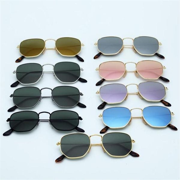 

mens&womwns sunglasses hexagonal mwtal sun glasses flat glasses lenses 9 cloors with box and packages everything3000, White;black