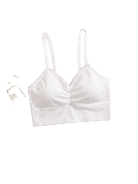 

plus ruched lace trim bralette k404#, Black;white
