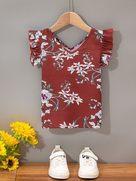 

toddler girls floral print ruffle trim blouse she, White;black