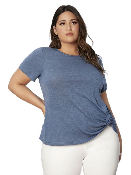 

plus drop shoulder solid tee e4eq#, Black