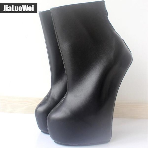

new 20cm high heels 5cm platform women ankle ballet boots fetish heelless strange style sole pony heel back zip fashion wedge300e, Black