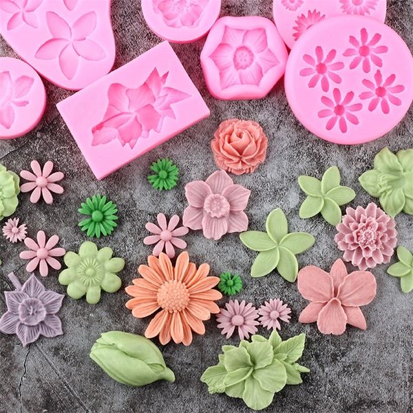 Sun Flower Daisy Rose Peony Orquídea Silicone Mold Diy Cupcake Topper Fondant Bolo Decorating Tools Candy Chocolate Gumposte Mold 220815