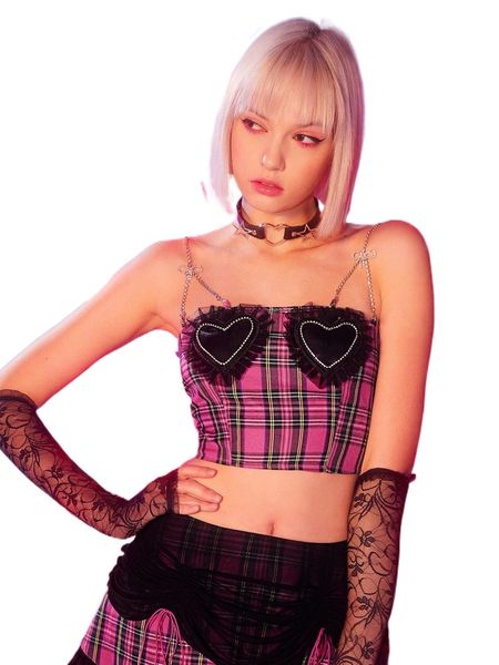 

plaid print rhinestone strappy cami w9sx#, White