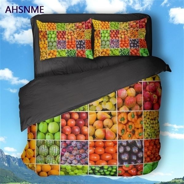 AHSNME Set di copripiumino nero con motivo a frutta 3D ad alta definizione Set di biancheria da letto in poliestere personalizza lo stile del colore del set di copripiumino Super King Size 220616