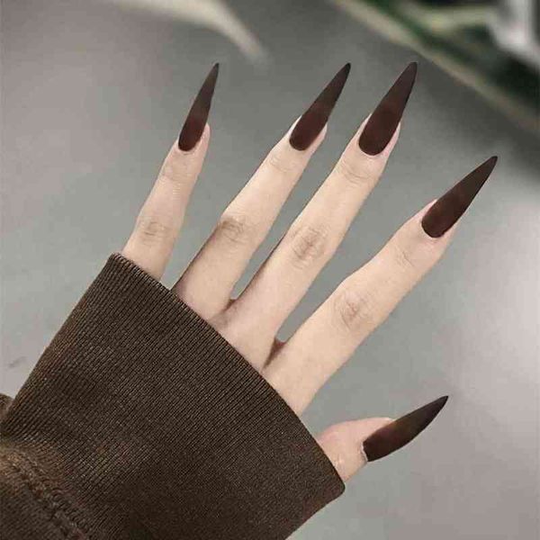 

false nails 24pcs sharp pointed wearable medium long size real stiletto point acrylic nail tips art press on fake 0616