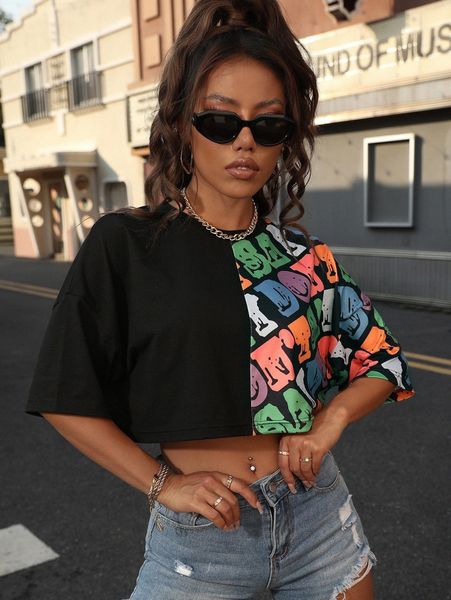 

letter print crop tee 35zh#, White