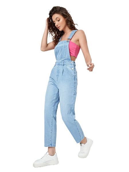 

washed kangaroo pocket denim overalls z08h#, Black;white