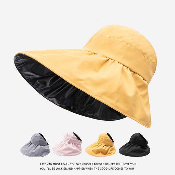 

ladies' 2022 summer big-faced uv-proof sun hat fashion casual foldable fisherman hat beach cap black plastic empty suncap, Blue;gray