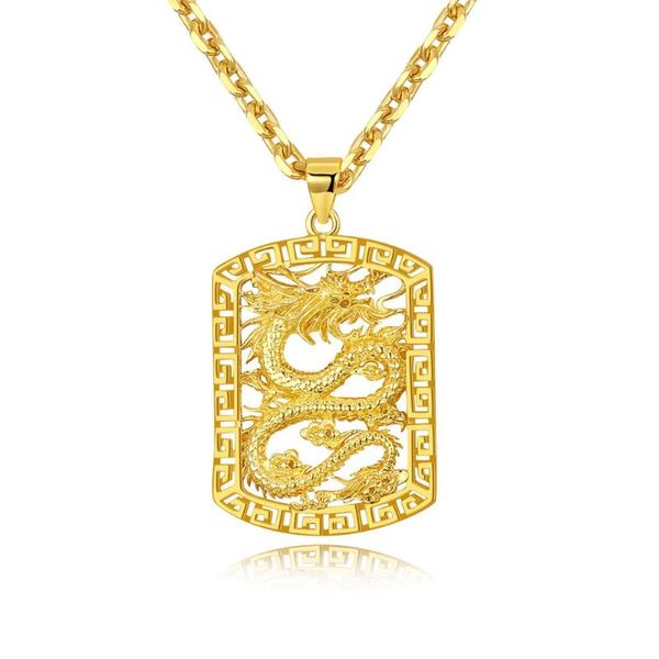 Collane con ciondolo Hollow Dragon Donna Uomo Catena in oro giallo 18k Filled Fashion Classic Jewelry GiftPendant