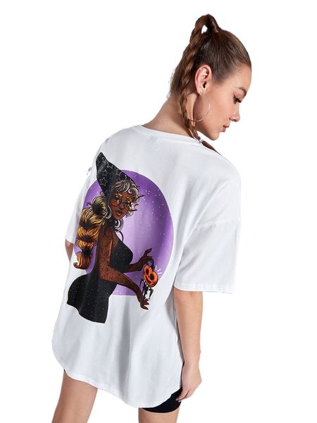

x aleearaeart drop shoulder figure & pumpkin pattern tee y2xq#, White