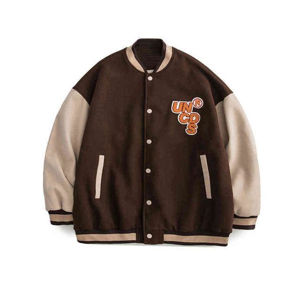 American Tide Baseball Uniform Women Patchwork ricamato varsity letterman jackets giacca bomber unisex street college brown t220816