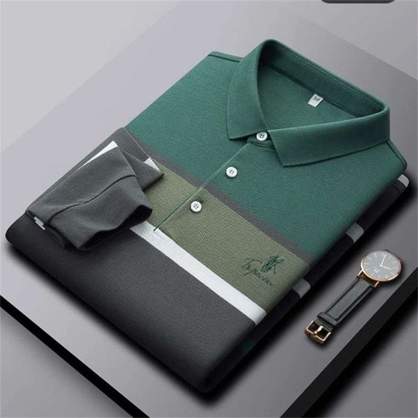 

autumn high end brand long sleeve paul shirt fashion men's business polo casual stripe embroidered t-shirt 220402, White;black