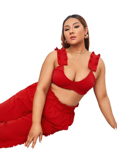 

x diandra the label plus frill trim crop y9cu#, Black