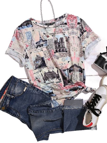 

building & slogan graphic tee a1o0#, White