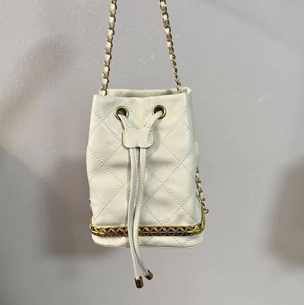 

fm mini french bucket bags calfskin black white classic quilted drawstring hardware leather chain sequined shoulder crossbody designer luxur