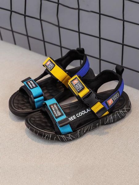 

boys letter patch detail release buckle decor sport sandals she, Black;red