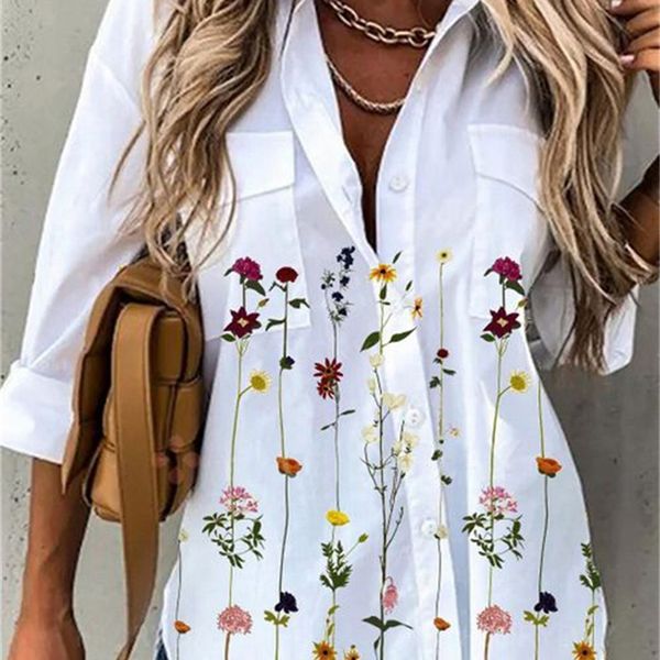 

fashion longsleeved casual shirt elegant blouse woman 220718, White