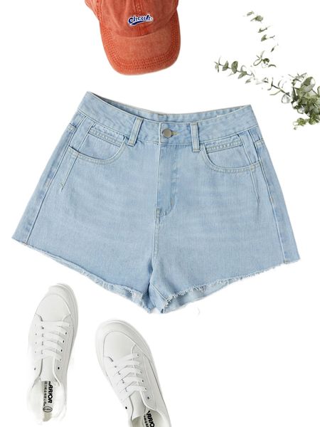 

raw hem slant pockets denim shorts 77fv#, White;black