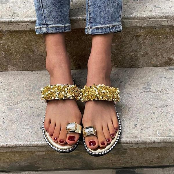 

beach shoes women's shoes sandals slippers summer shiny crystal outdoor gold black silver plus size 35-43