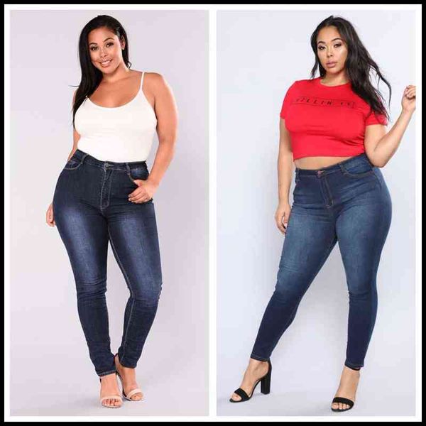 2021 jeans de tamanho grande para mulheres jeans de cintura alta calça de jeans casual de jeans Lápis de outono roupas de inverno l-5xl Drop Shipping L220726