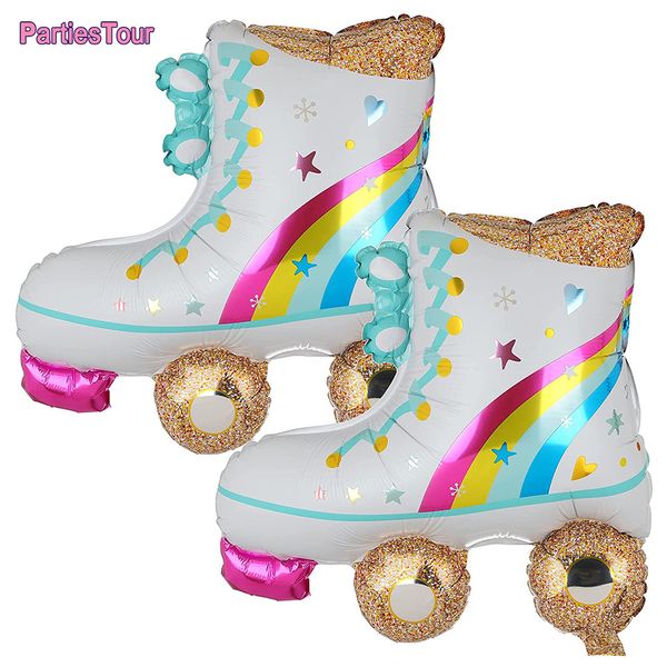 

2pcs rainbow roller skate balloons boombox radio helium ballons 70s 80s 90s retro theme hip hop birthday party supplies globos
