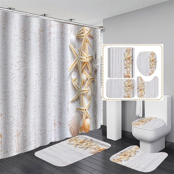 Высококачественная полиэфирная ткань для душа занавеска пляжная раковина звезда для ванной комнаты для ванной комнаты против керна для туалетной крышки крышка для ванны 220517