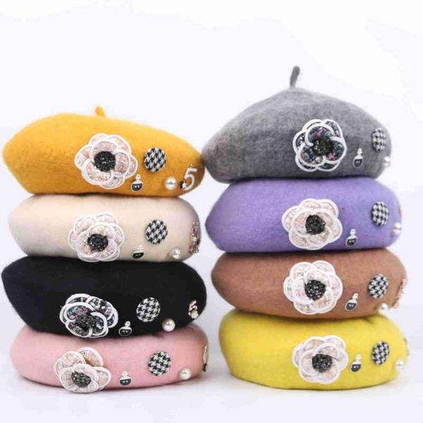 

winter hat for kids faux wool berets french artist beret kids hat painter hat vintage girls berets female warm walking cap l220728, Yellow