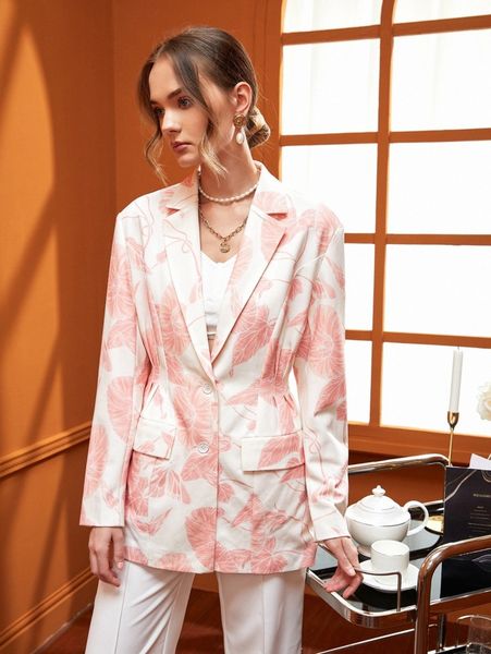 

x venice ventura botanical print lapel collar blazer f76f#, White