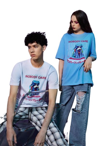 

romwe 1pc letter cartoon figure graphic tee g4j4#, White;black