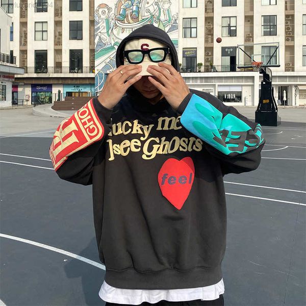 

lucky for me i see ghosts graffiti letter printing more velvet sweatshirt with male hoodie hip hop weird stuff sweat hombre, Black