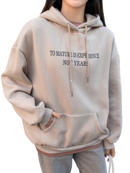 

dazy slogan graphic drop shoulder drawstring hoodie 172m#, Black