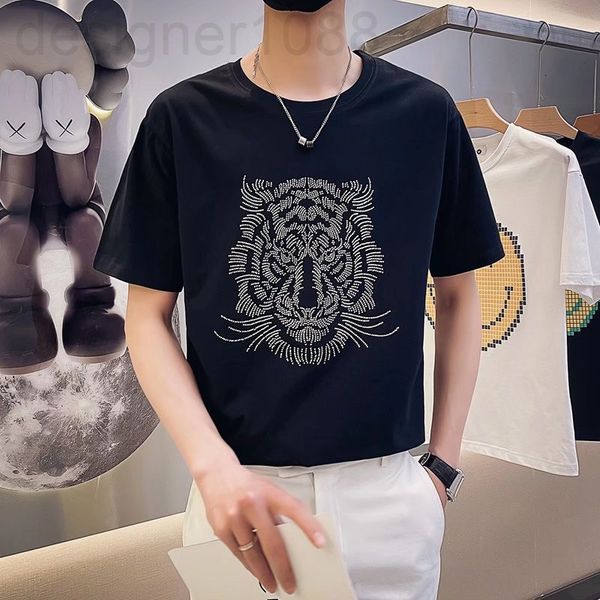 

men's t-shirts designer spring and summer 2022 new men's short sleeved t-shirt tiger head fashion drill slim round neck casual lar, White;black