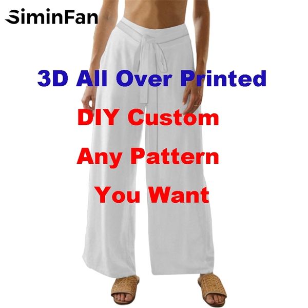 Custom Any 3D Printed Pattern Casual Elegant Wide Leg Pantalones Women Elástico Calças de Cintura Alta Confortáveis Macias Calças Soltas 220708