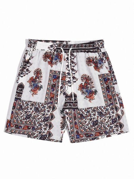 

romwe guys paisley print shorts v9t6#, White;black