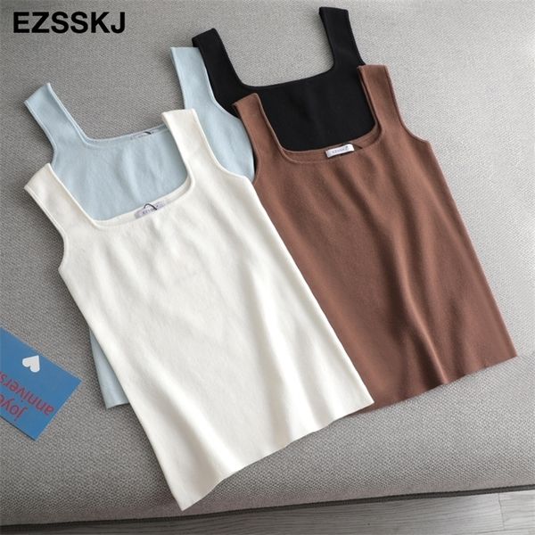

chic basic u-neck summer white knit women tank sleeveless t-shirt vintage casual crop t shirt 220316