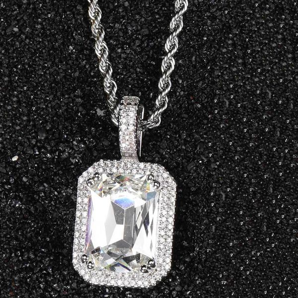 

luxury pendant necklace jewelry 18k gold plated stainless steel designer fashion gift charm square cubic zirconia ladies necklace wholesale, Silver