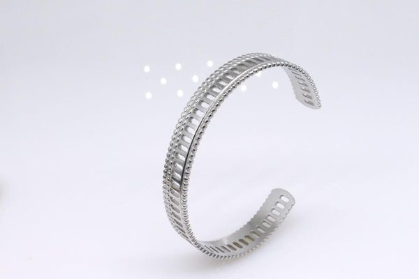 

opening adjustable hollow out dot stainless steel bracelet men's, Golden;silver